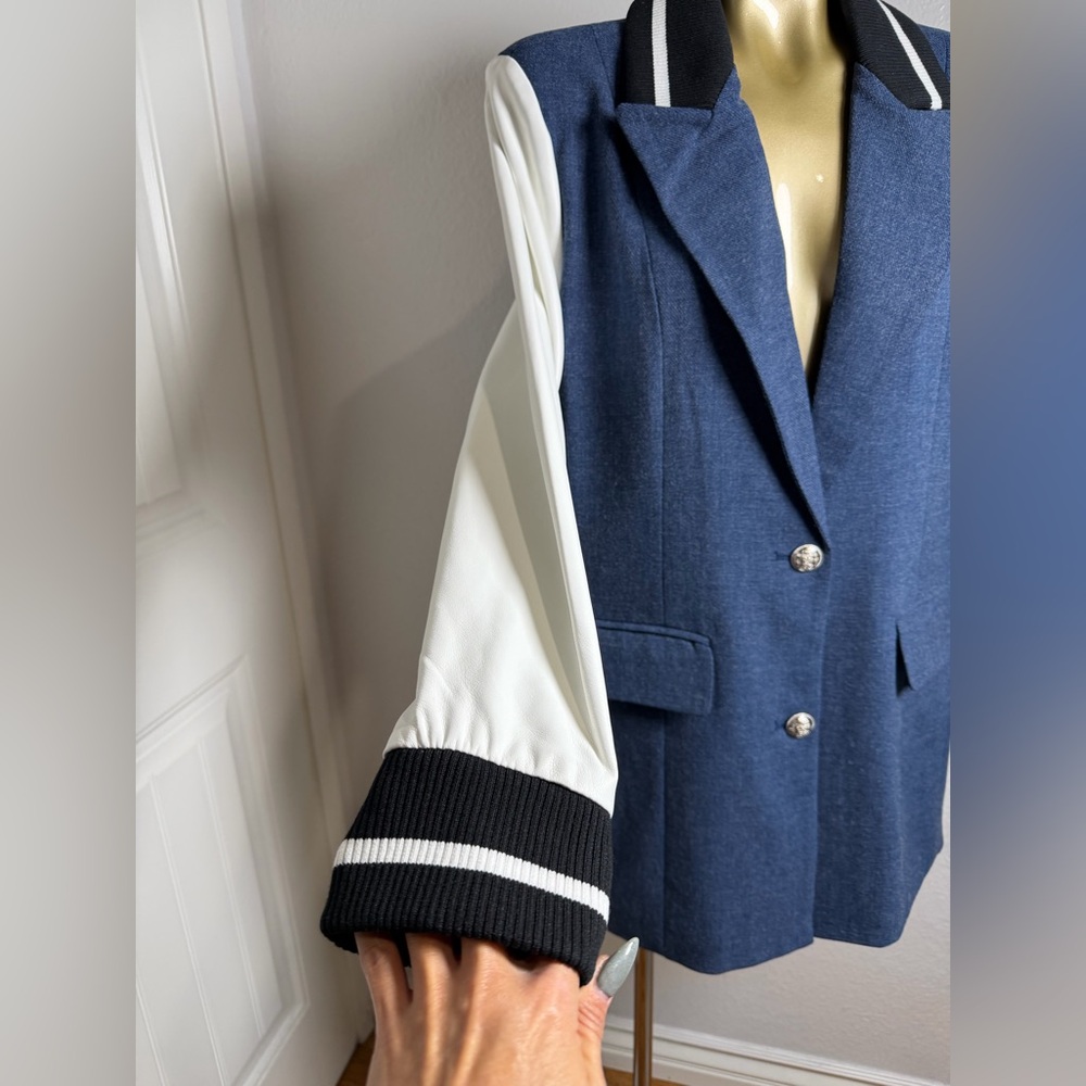 DOLCE CABO Tailored Two-Tone Blazer Jacket - Blue with White Sleeves M - Picture 4 of 10